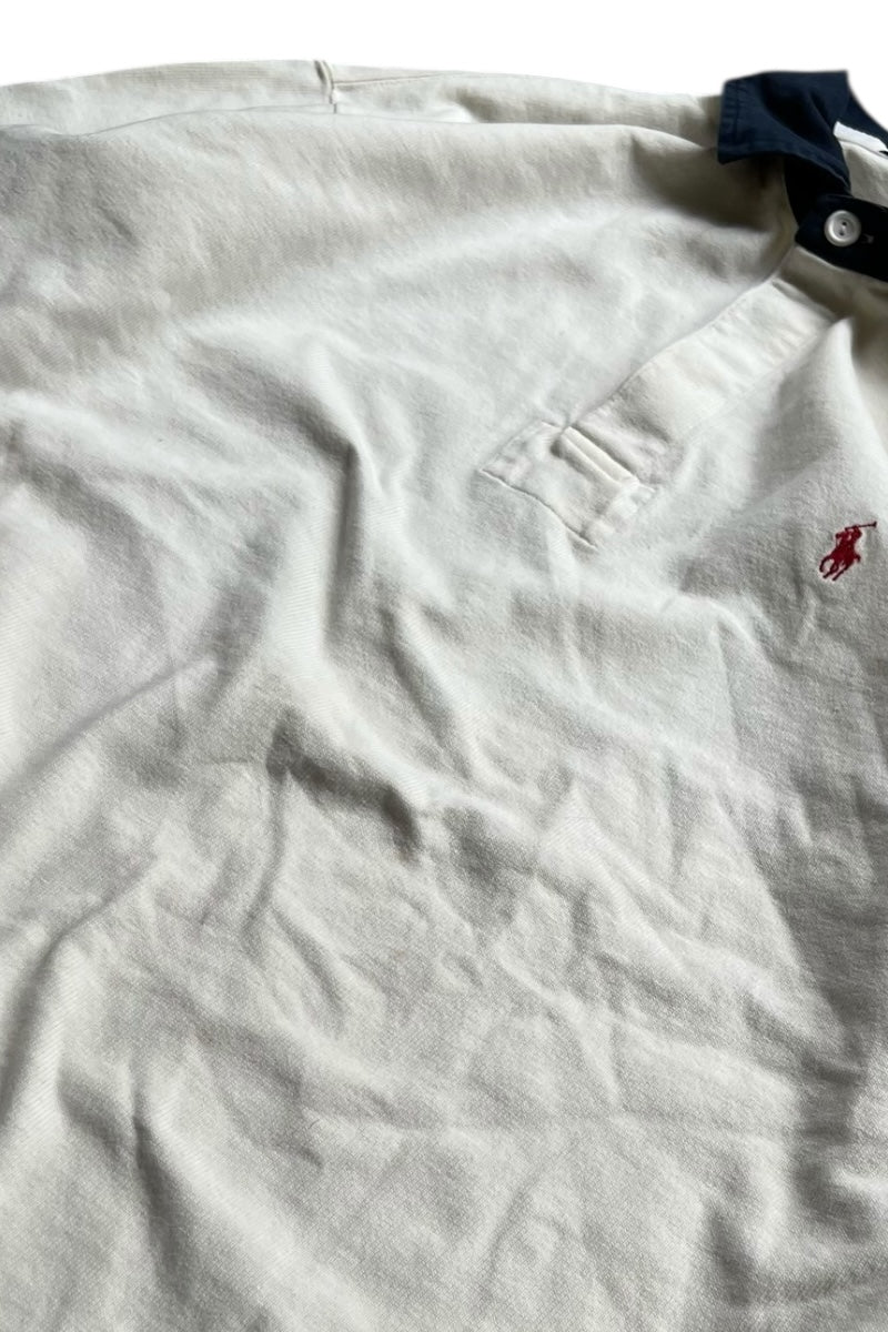 90'S L/S RUGBY SHIRT / WHITE [SIZE: M USED]