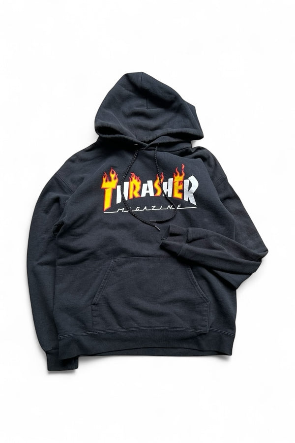 Y2K EARLY 00'S LOGO PRINT HOODIE SWEATSHIRT / BLACK [SIZE: S USED]