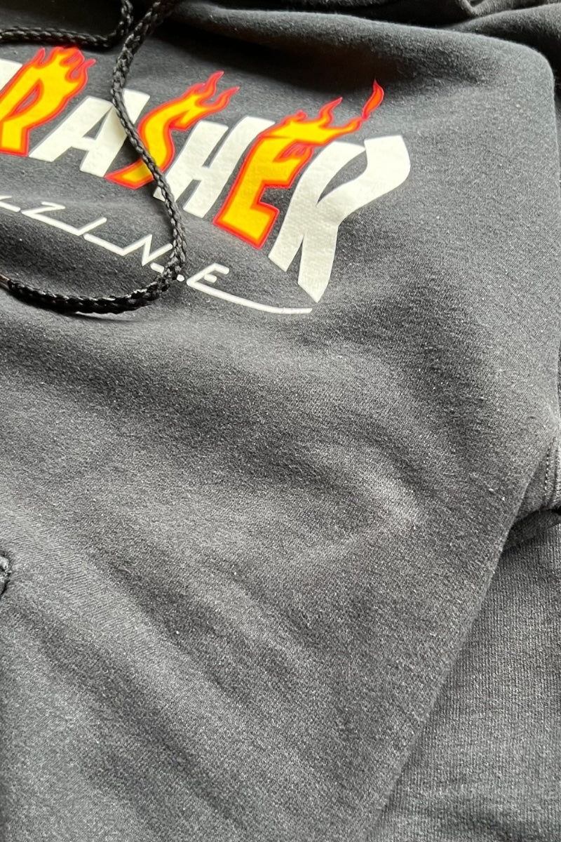 Y2K EARLY 00'S LOGO PRINT HOODIE SWEATSHIRT / BLACK [SIZE: S USED]