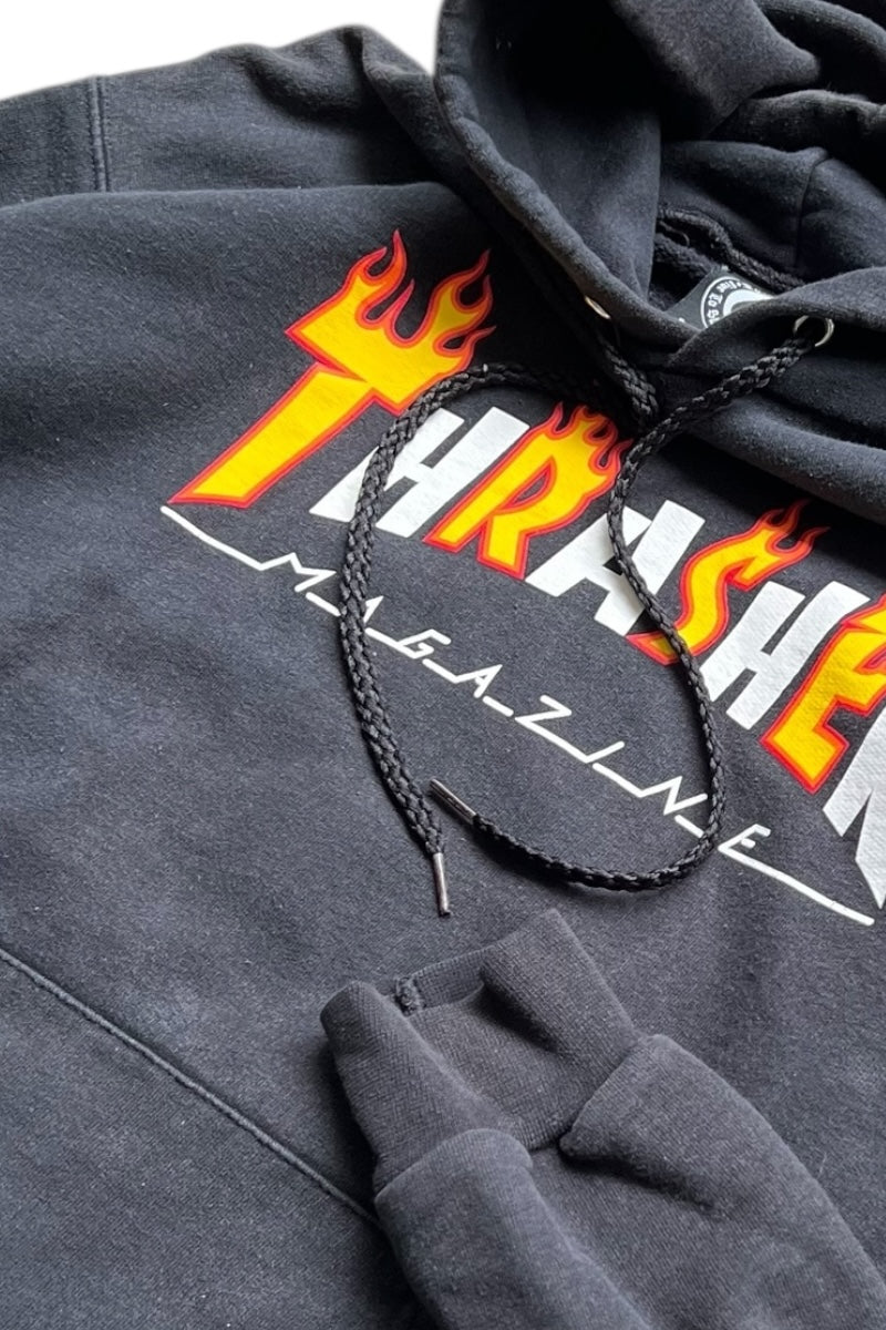 Y2K EARLY 00'S LOGO PRINT HOODIE SWEATSHIRT / BLACK [SIZE: S USED]