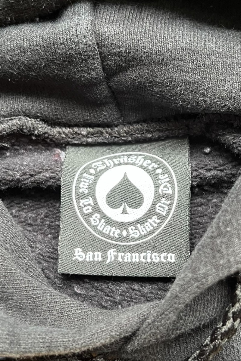 Y2K EARLY 00'S LOGO PRINT HOODIE SWEATSHIRT / BLACK [SIZE: S USED]