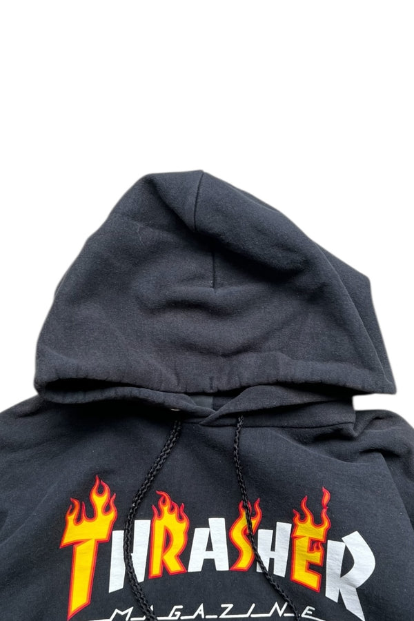 Y2K EARLY 00'S LOGO PRINT HOODIE SWEATSHIRT / BLACK [SIZE: S USED]