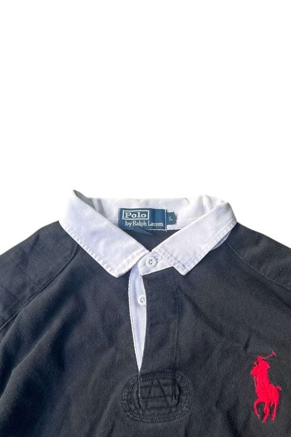 90'S L/S RUGBY SHIRT / BLACK [SIZE: L USED]
