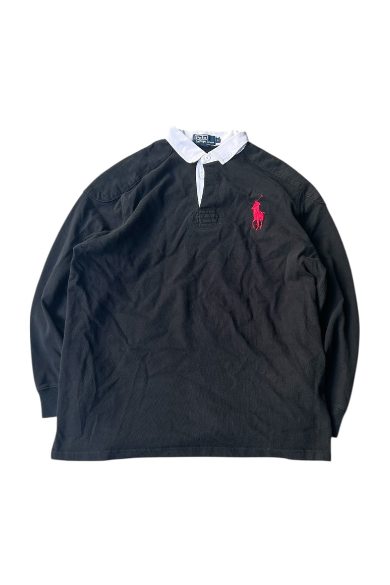 90'S L/S RUGBY SHIRT / BLACK [SIZE: L USED]