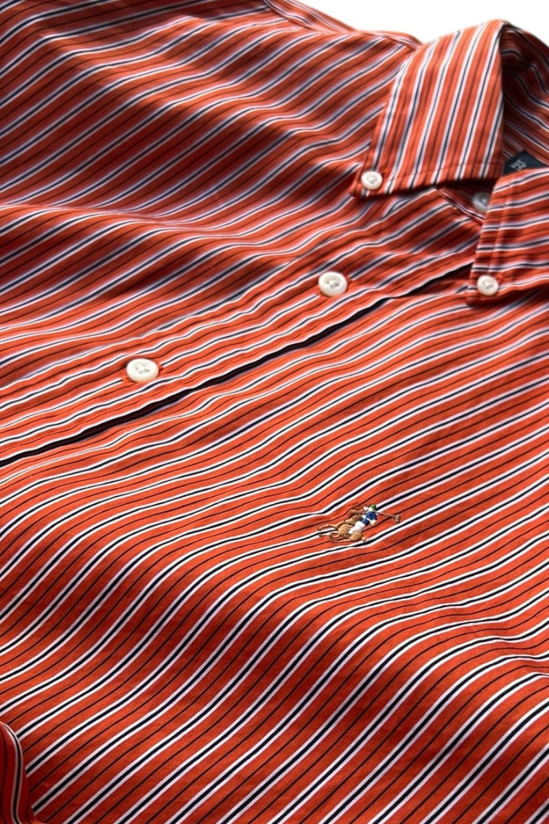 90'S L/S STRIP CLASSIC FIT SHIRT / ORANGE [SIZE: M USED]
