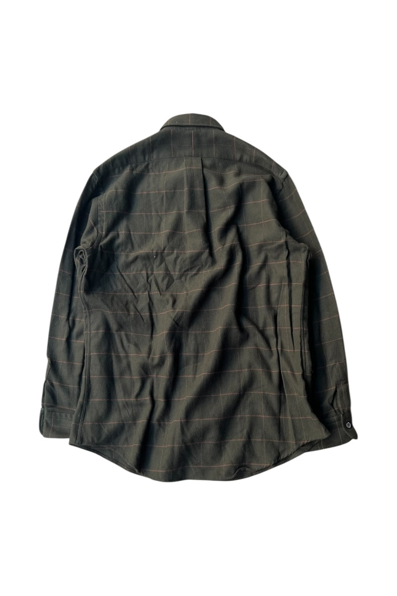 MADE IN ITALY 90'S L/S BD CHECK WOOL SHIRT / OLIVE [SIZE: M USED]