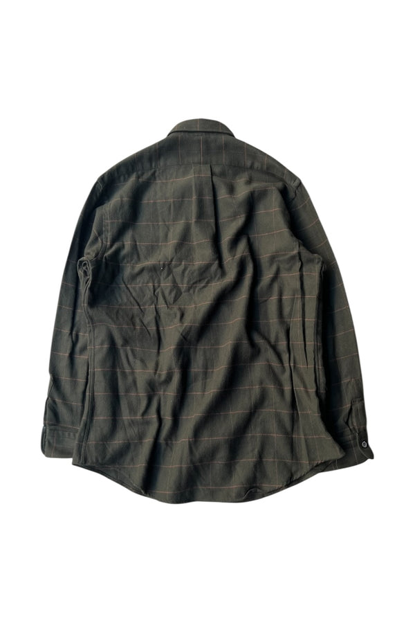 MADE IN ITALY 90'S L/S BD CHECK WOOL SHIRT / OLIVE [SIZE: M USED]