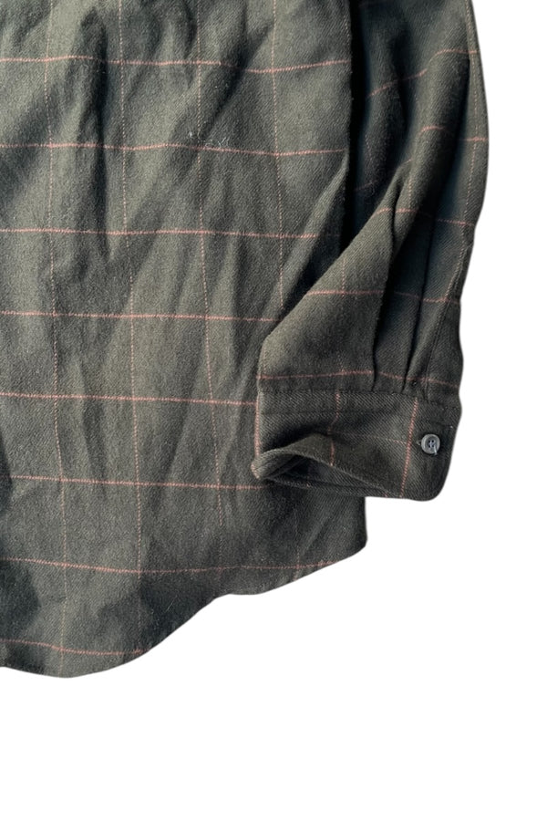 MADE IN ITALY 90'S L/S BD CHECK WOOL SHIRT / OLIVE [SIZE: M USED]