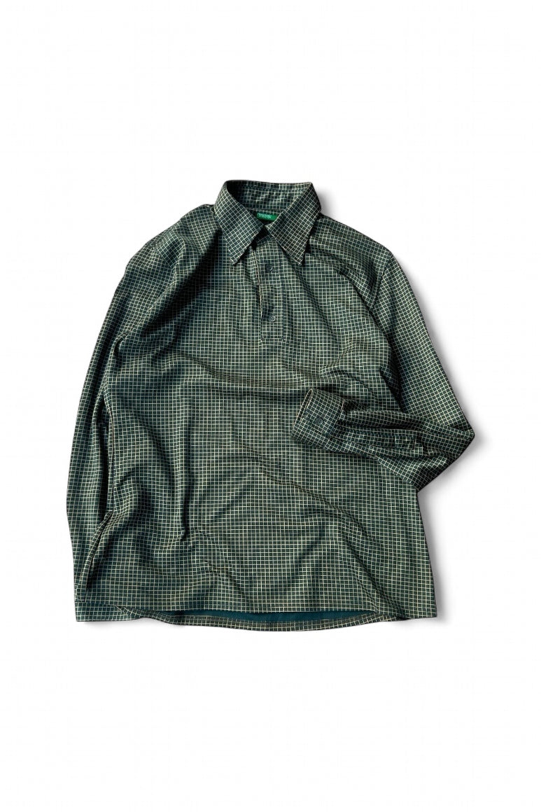 MADE IN ITALY L/S PULLOVER CHECK SHIRT / GREEN [SIZE: L USED]