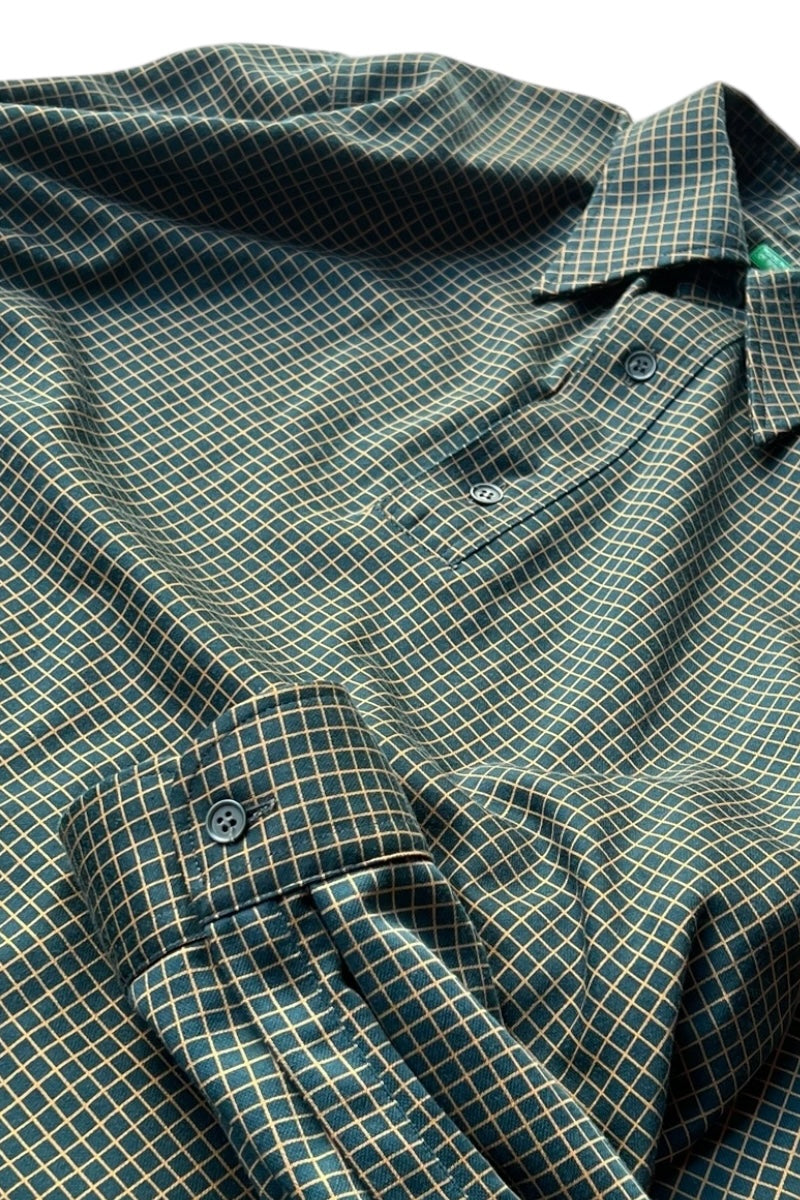 MADE IN ITALY L/S PULLOVER CHECK SHIRT / GREEN [SIZE: L USED]
