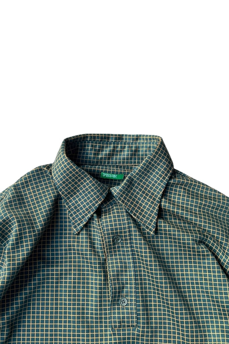 MADE IN ITALY L/S PULLOVER CHECK SHIRT / GREEN [SIZE: L USED]