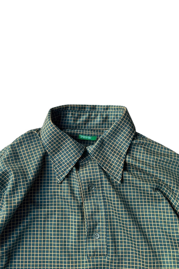 MADE IN ITALY L/S PULLOVER CHECK SHIRT / GREEN [SIZE: L USED]