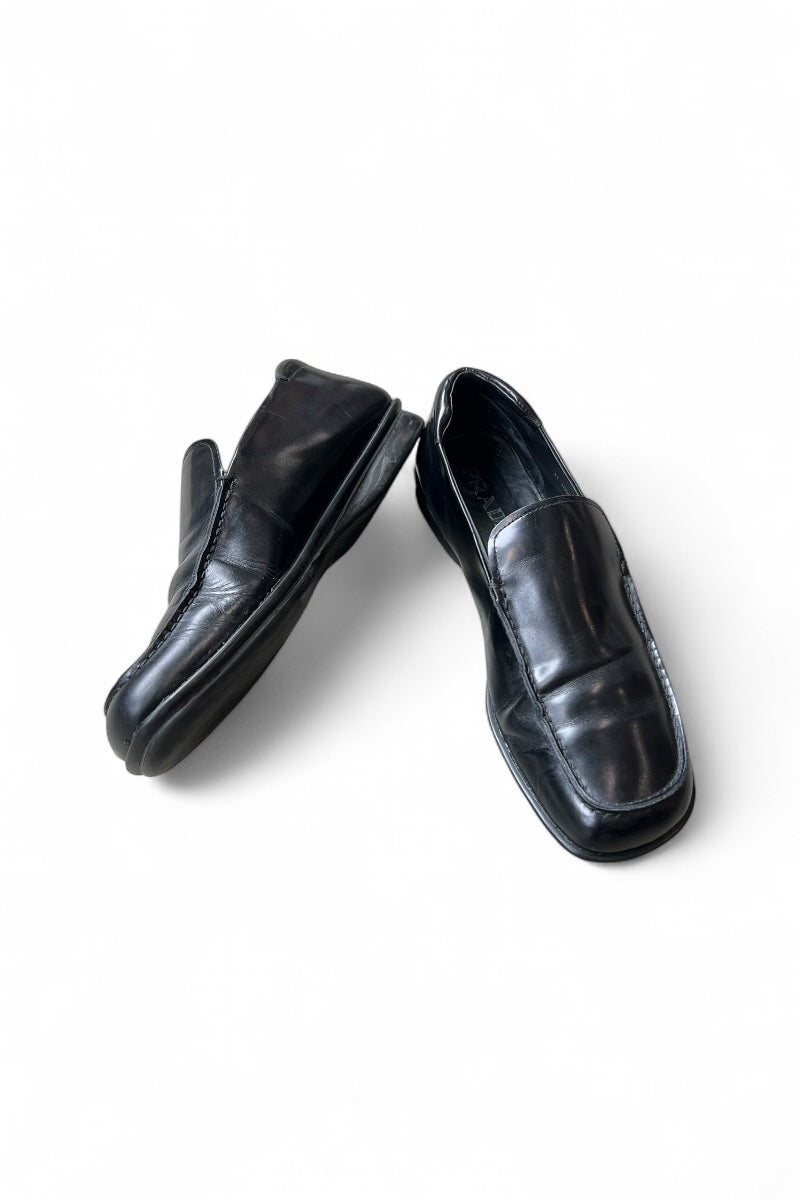 MADE IN ITALY SQUARE TOE LEATHER LOAFER SHOES / BLACK [SIZE: 8 (Approx. 27cm) USED]