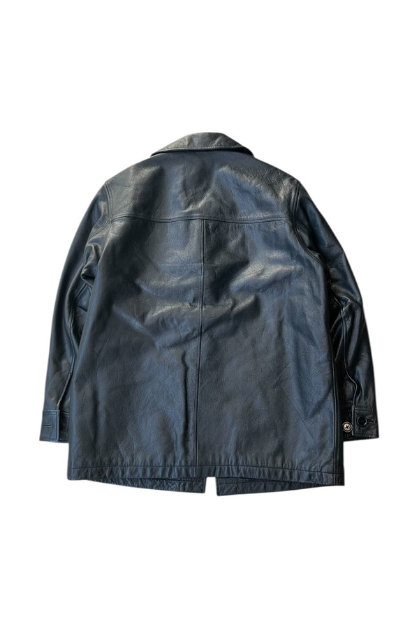 Y2K EARLY 00’S LEATHER CAR COAT / BLACK [SIZE: M USED]