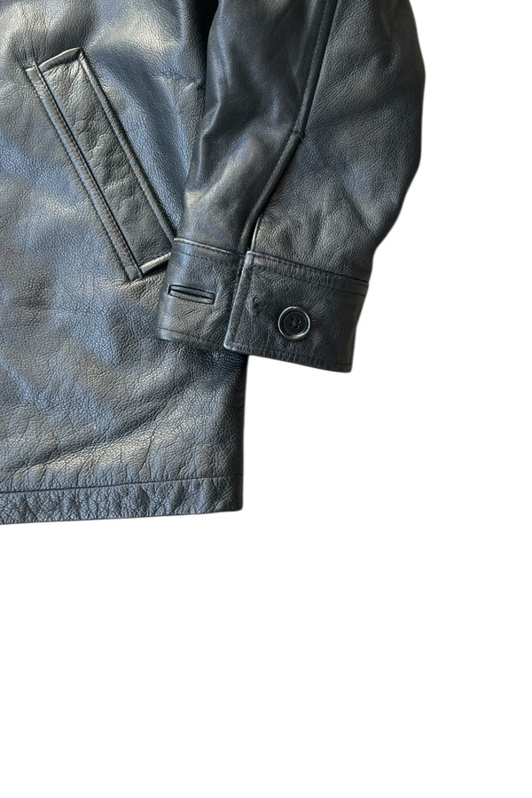 Y2K EARLY 00’S LEATHER CAR COAT / BLACK [SIZE: M USED]