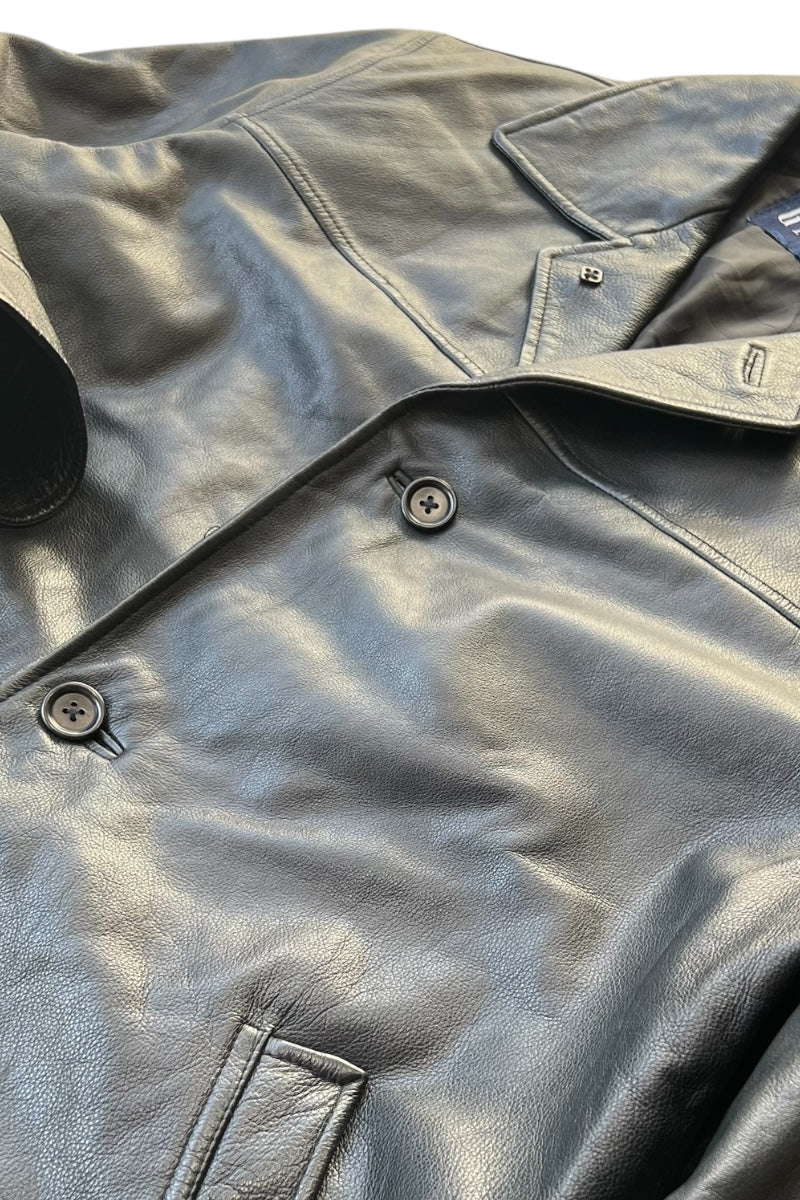 Y2K EARLY 00'S LEATHER CAR COAT / BLACK [SIZE: M USED]