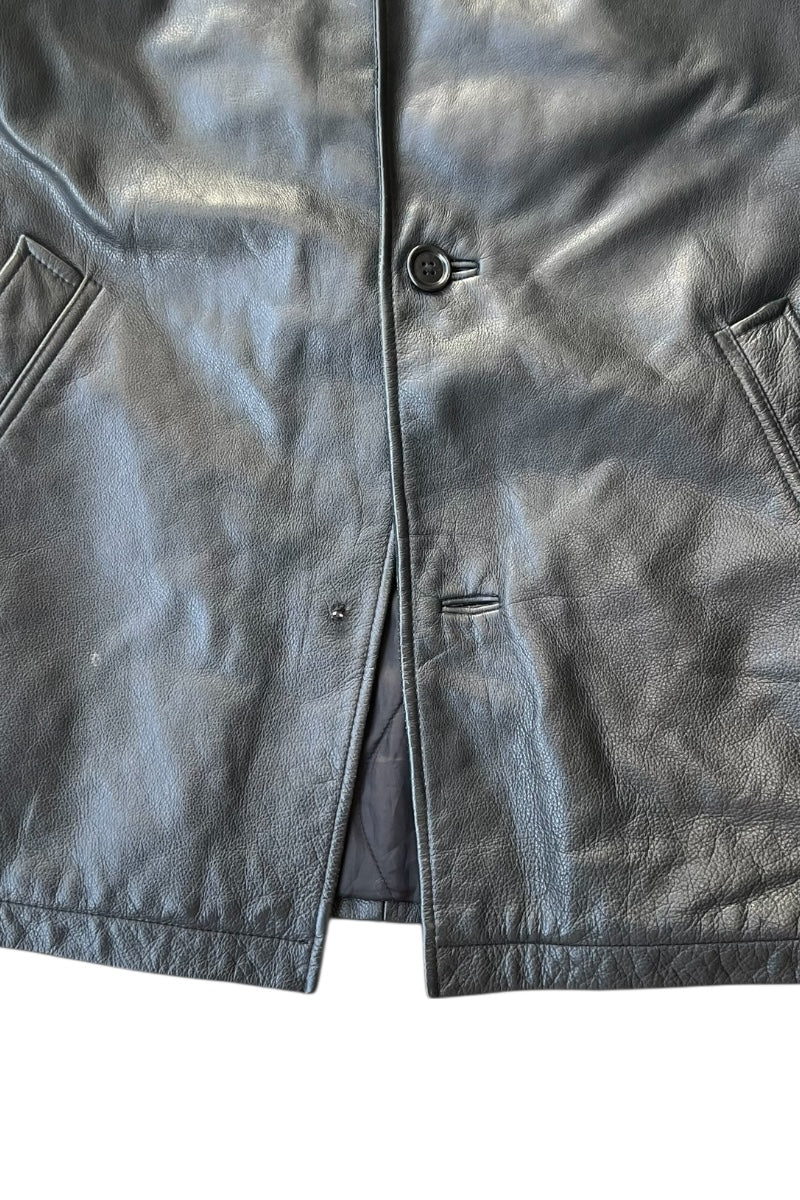 Y2K EARLY 00'S LEATHER CAR COAT / BLACK [SIZE: M USED]