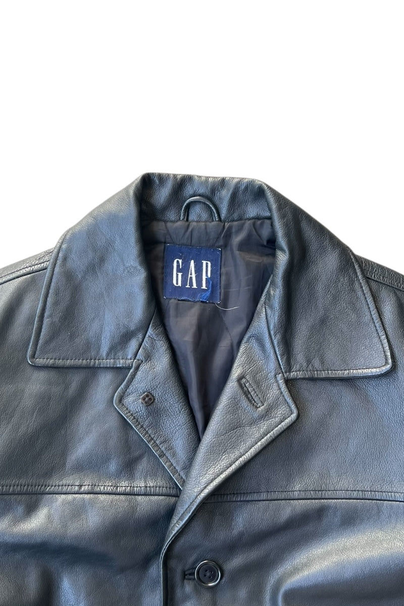 Y2K EARLY 00'S LEATHER CAR COAT / BLACK [SIZE: M USED]