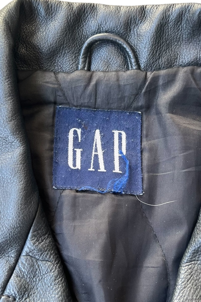 Y2K EARLY 00'S LEATHER CAR COAT / BLACK [SIZE: M USED]