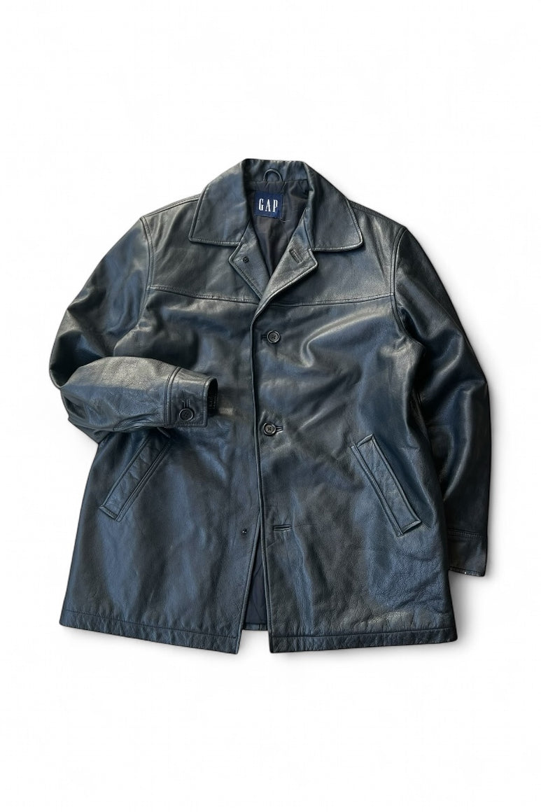 Y2K EARLY 00’S LEATHER CAR COAT / BLACK [SIZE: M USED]