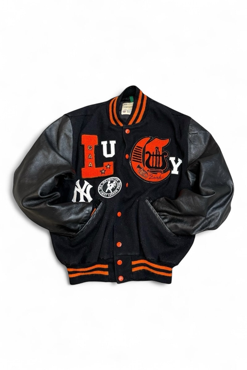 MADE IN USA 80'S WOOL LEATHER STADIUM JACKET / BLACK [SIZE: 42 USED]