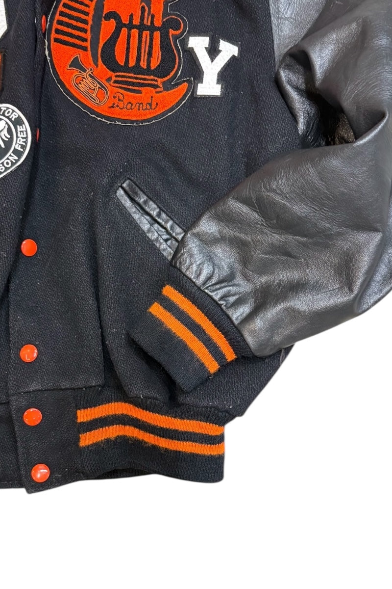 MADE IN USA 80'S WOOL LEATHER STADIUM JACKET / BLACK [SIZE: 42 USED]
