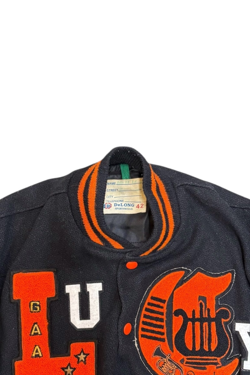 MADE IN USA 80'S WOOL LEATHER STADIUM JACKET / BLACK [SIZE: 42 USED]