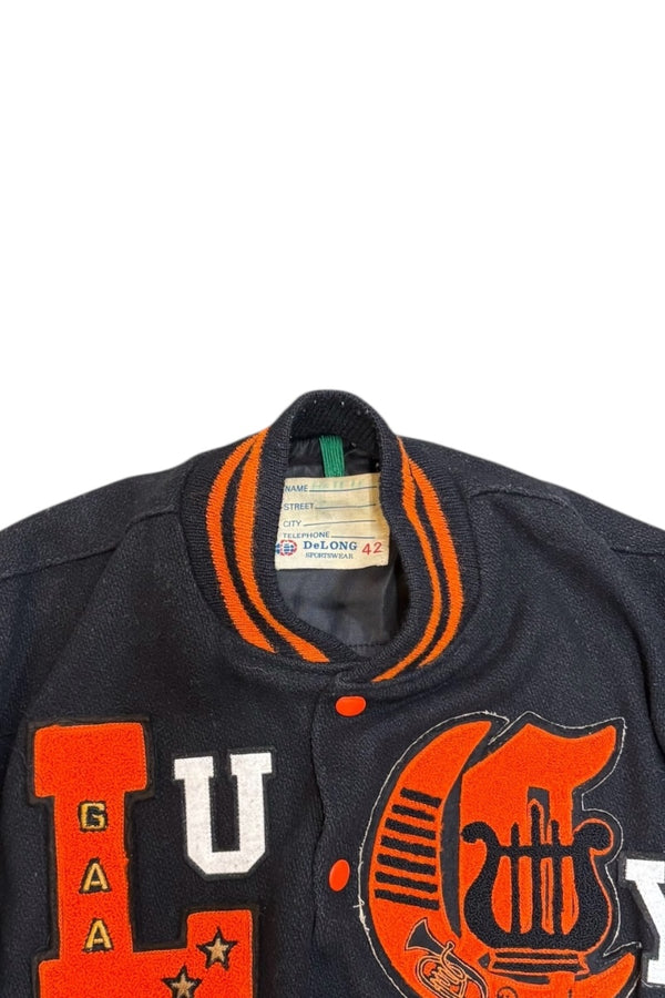 MADE IN USA 80'S WOOL LEATHER STADIUM JACKET / BLACK [SIZE: 42 USED]