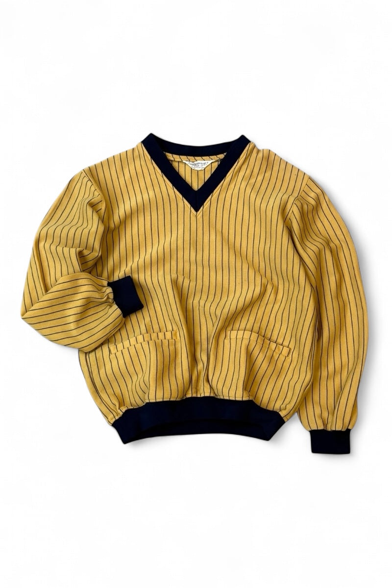70'S V-NECK POCKETED SWEATSHIRT / STRIPE [SIZE: S USED]