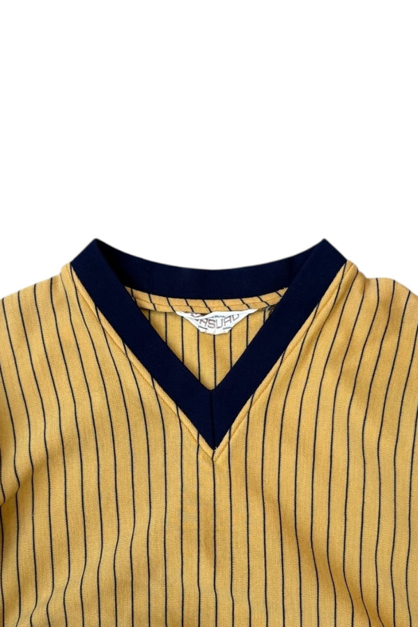 70'S V-NECK POCKETED SWEATSHIRT / STRIPE [SIZE: S USED]