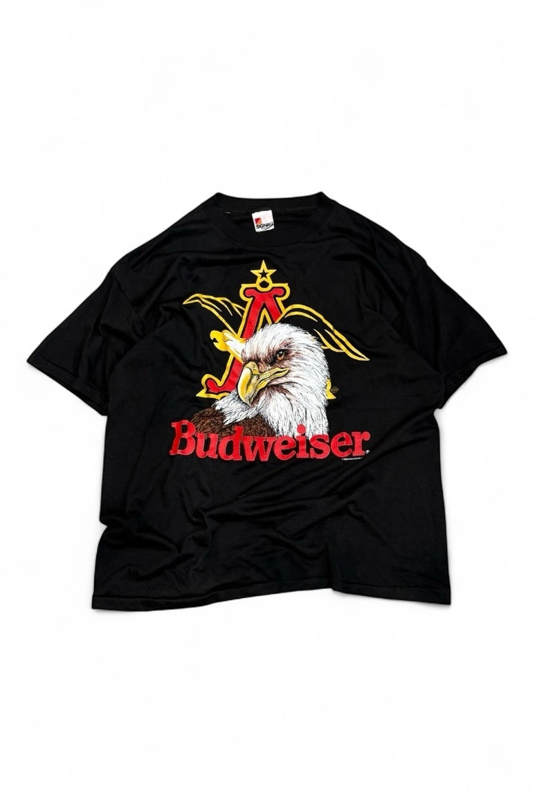 MADE IN USA 88'S BUDWEISER ADVERTISING T-SHIRT / BLACK [SIZE: XL USED]