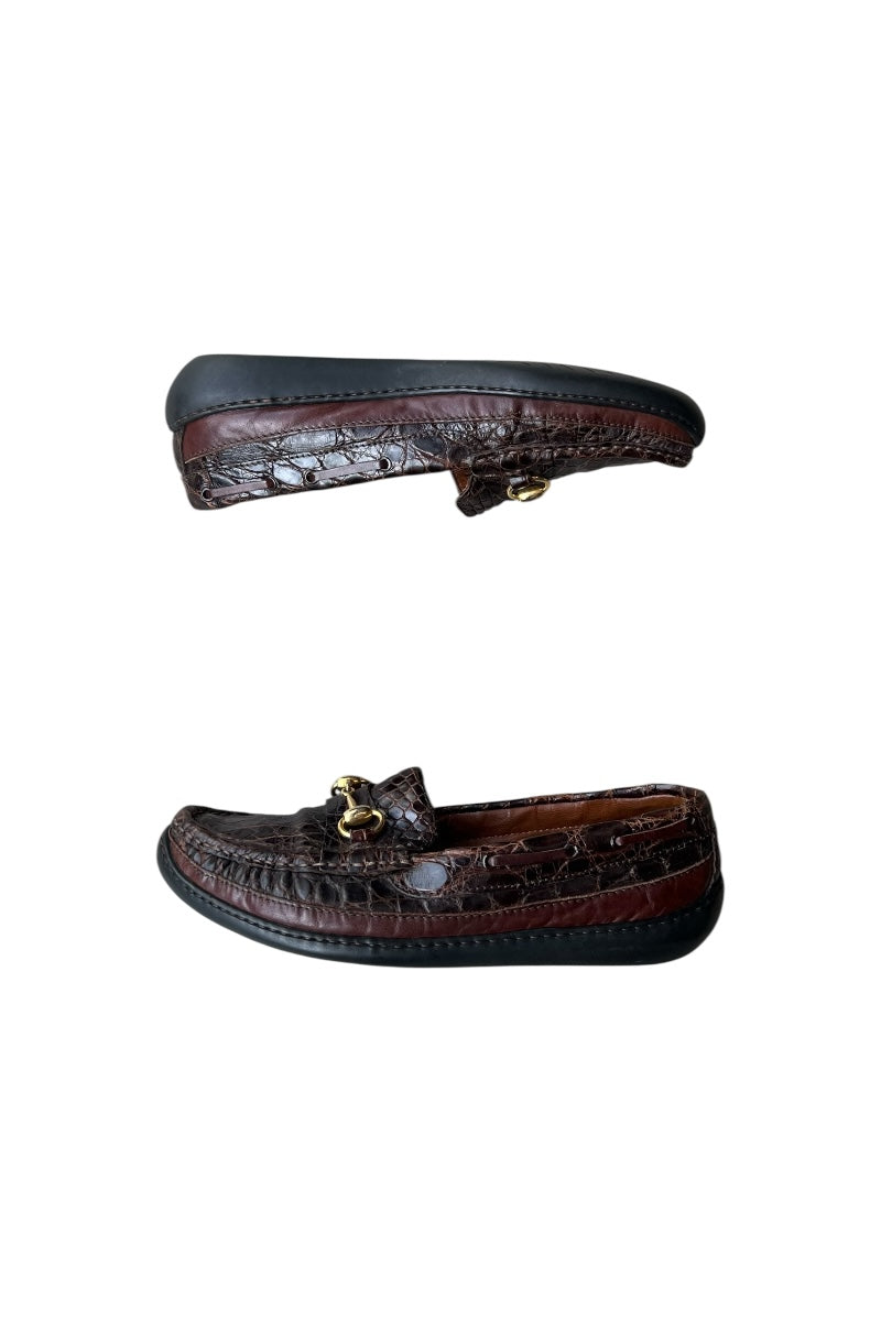 MADE IN ITALY 80'S CROCODILE LEATHER HORSEBIT LOAFERS / BROWN [SIZE: 42 (27cm相当) USED]