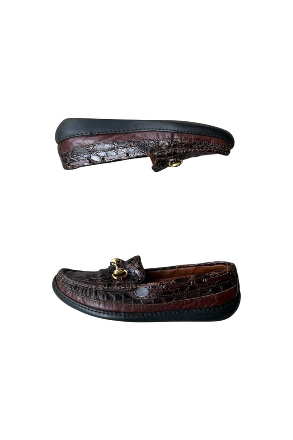 MADE IN ITALY 80'S CROCODILE LEATHER HORSEBIT LOAFERS / BROWN [SIZE: 42 (27cm相当) USED]