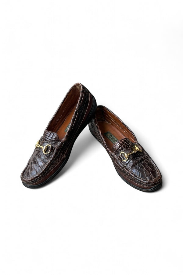 MADE IN ITALY 80'S CROCODILE LEATHER HORSEBIT LOAFERS / BROWN [SIZE: 42 (27cm相当) USED]