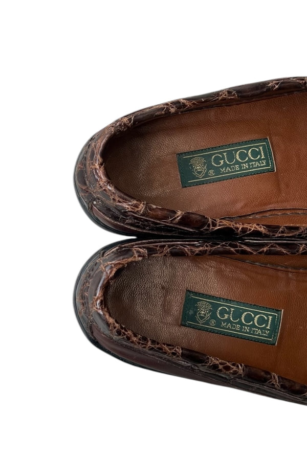 MADE IN ITALY 80'S CROCODILE LEATHER HORSEBIT LOAFERS / BROWN [SIZE: 42 (27cm相当) USED]
