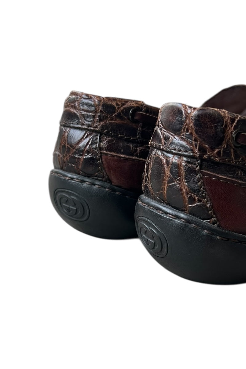 MADE IN ITALY 80'S CROCODILE LEATHER HORSEBIT LOAFERS / BROWN [SIZE: 42 (27cm相当) USED]