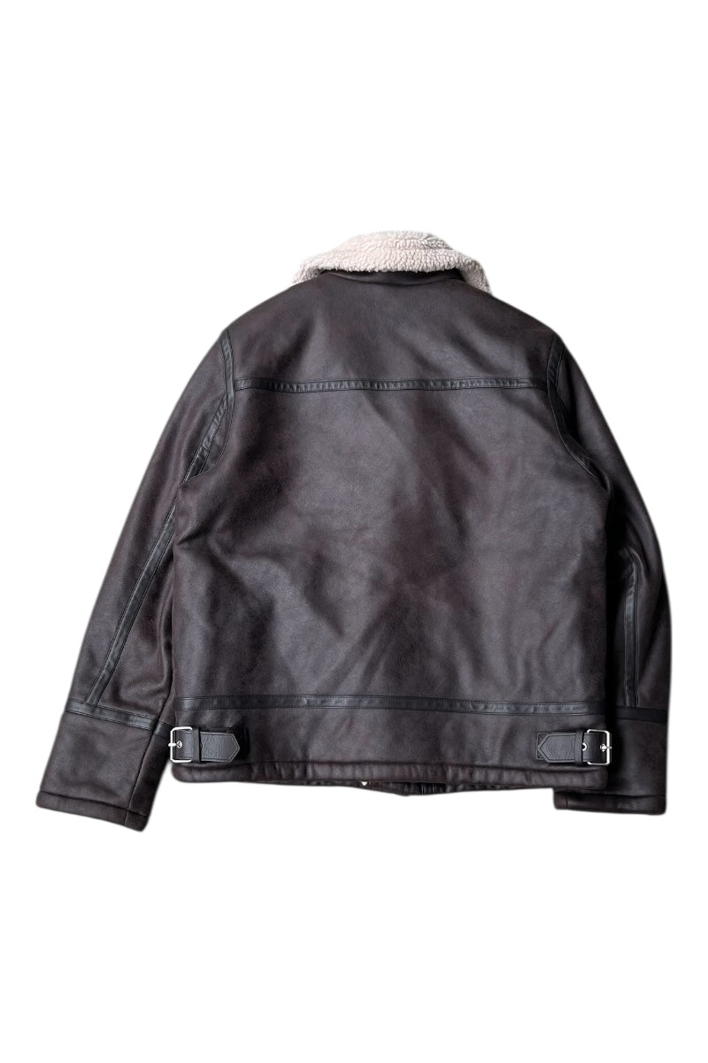 VEGAN LEATHER RIDERS JACKET / BROWN [SIZE: L USED]
