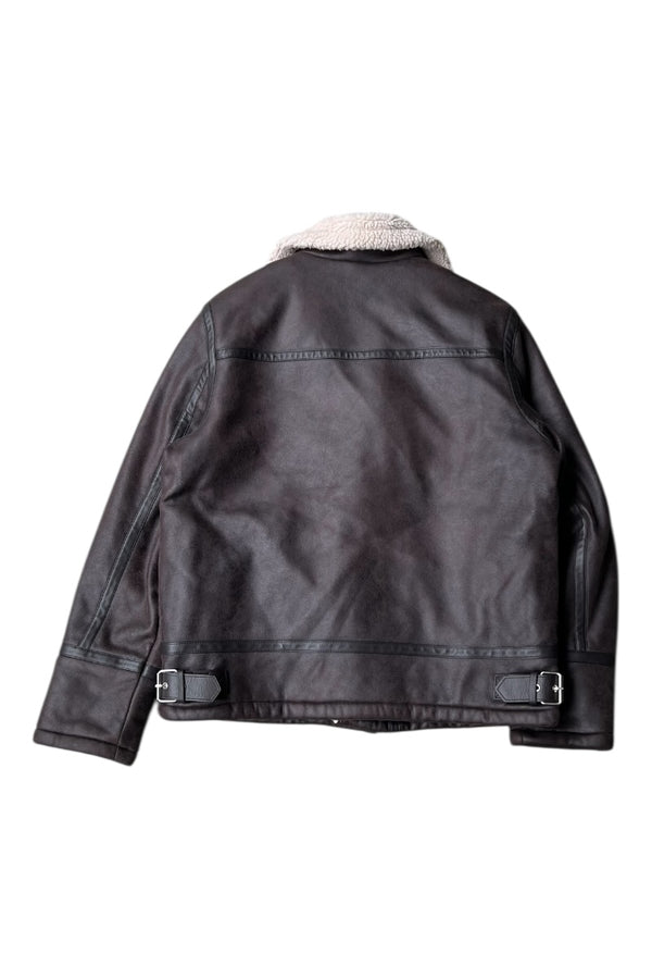 VEGAN LEATHER RIDERS JACKET / BROWN [SIZE: L USED]