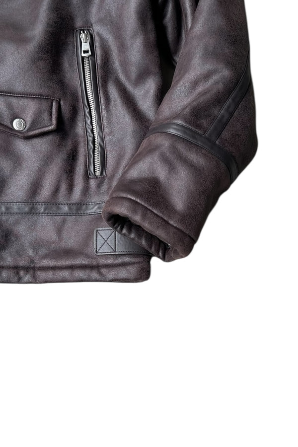 VEGAN LEATHER RIDERS JACKET / BROWN [SIZE: L USED]