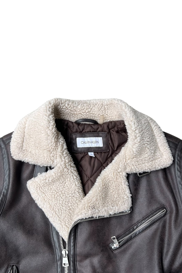 VEGAN LEATHER RIDERS JACKET / BROWN [SIZE: L USED]