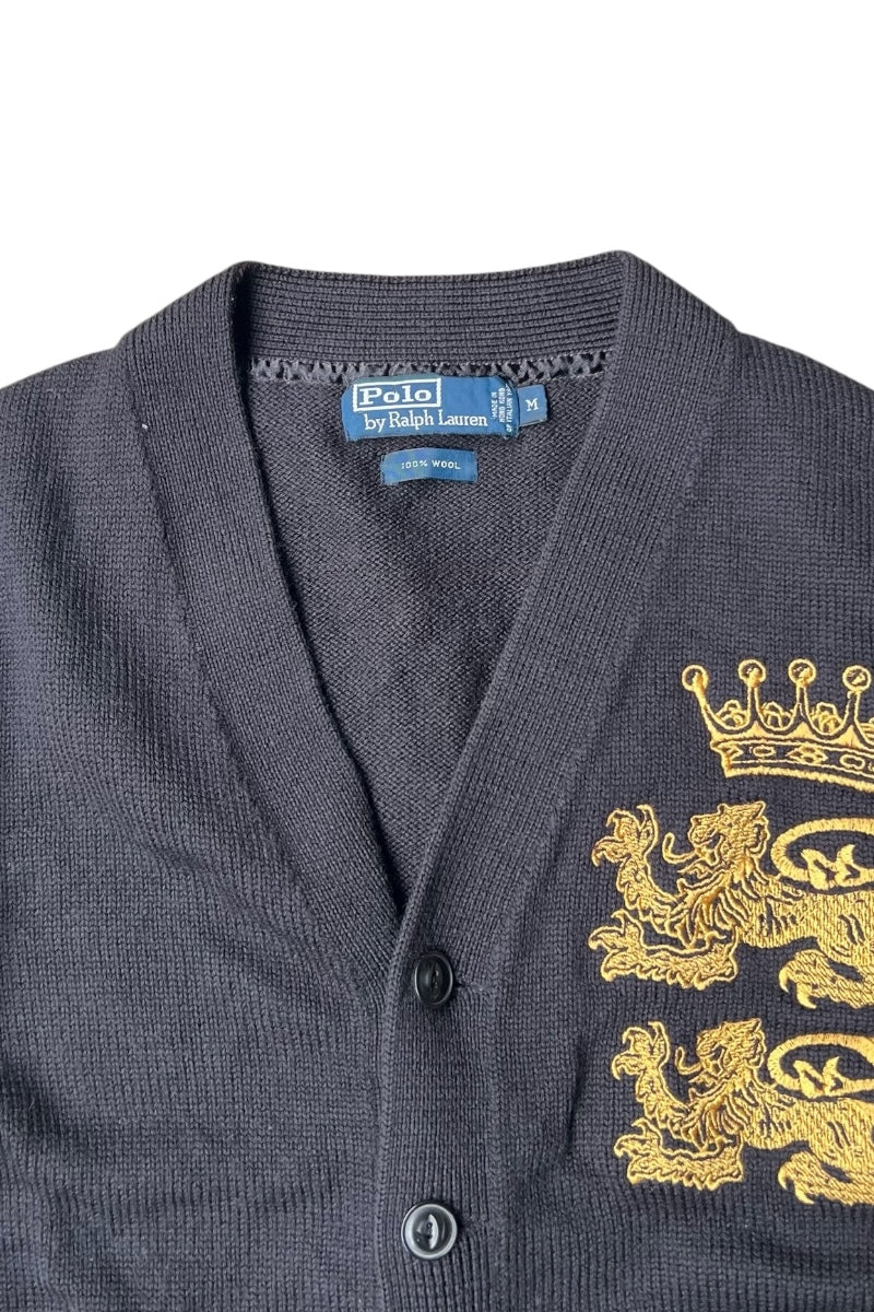 90'S WOOL EMBROIDERY CARDIGAN / BLACK [SIZE: M USED]