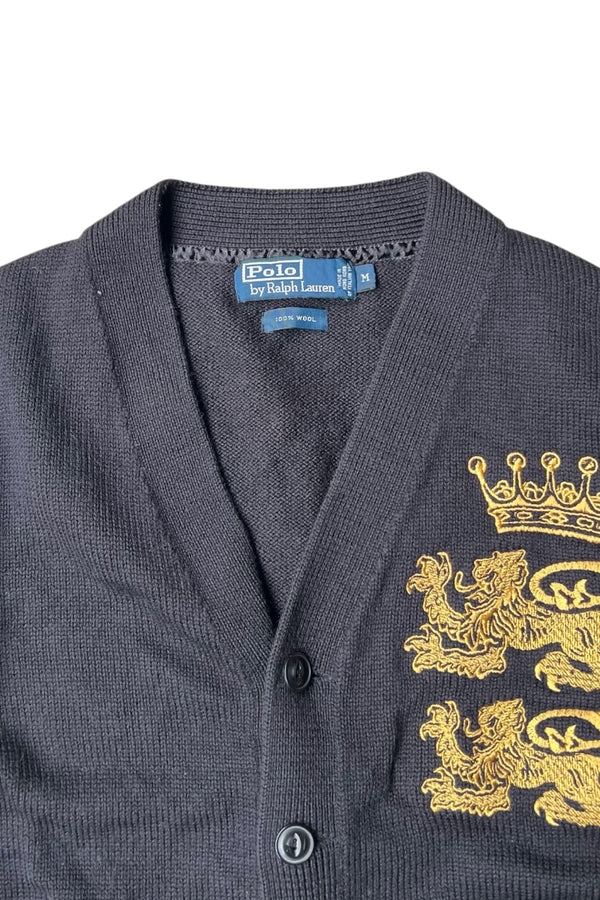 90'S WOOL EMBROIDERY CARDIGAN / BLACK [SIZE: M USED]
