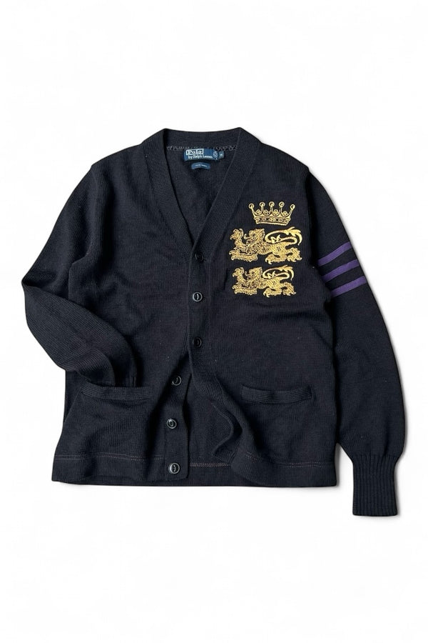 90'S WOOL EMBROIDERY CARDIGAN / BLACK [SIZE: M USED]