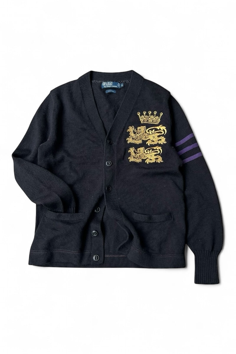 90'S WOOL EMBROIDERY CARDIGAN / BLACK [SIZE: M USED]