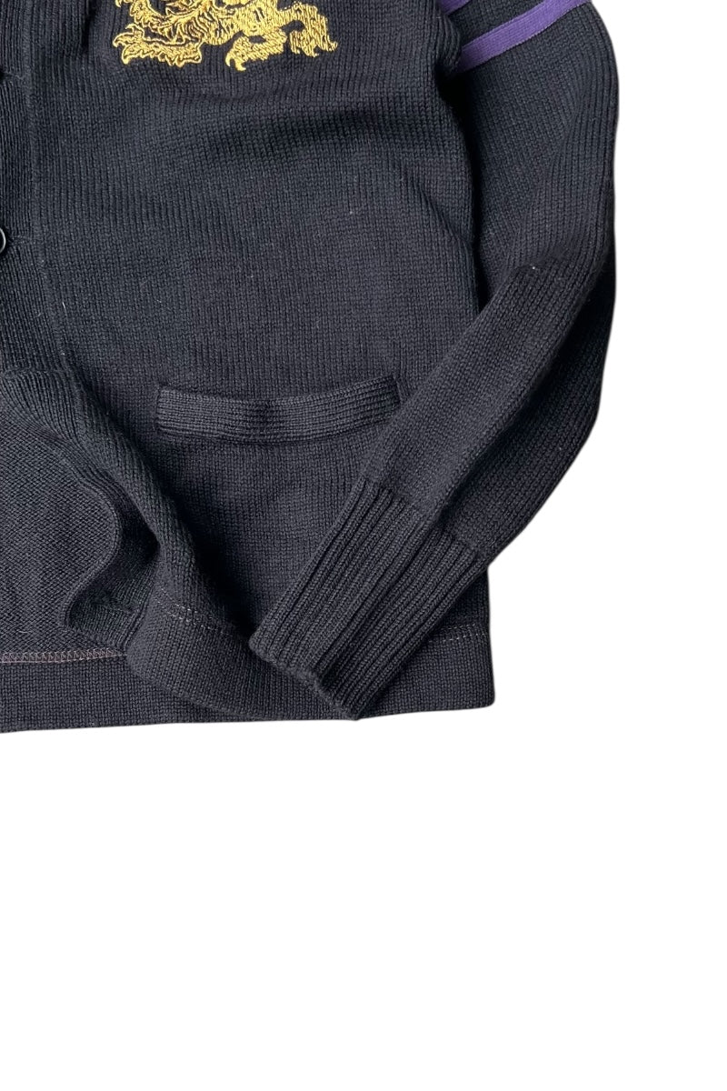 90'S WOOL EMBROIDERY CARDIGAN / BLACK [SIZE: M USED]