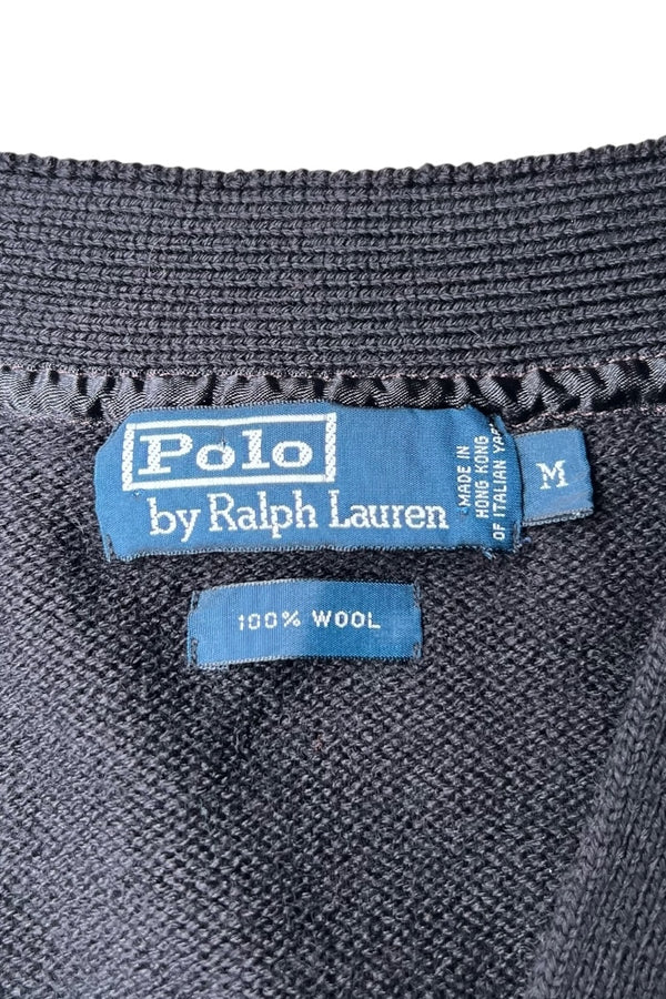 90'S WOOL EMBROIDERY CARDIGAN / BLACK [SIZE: M USED]