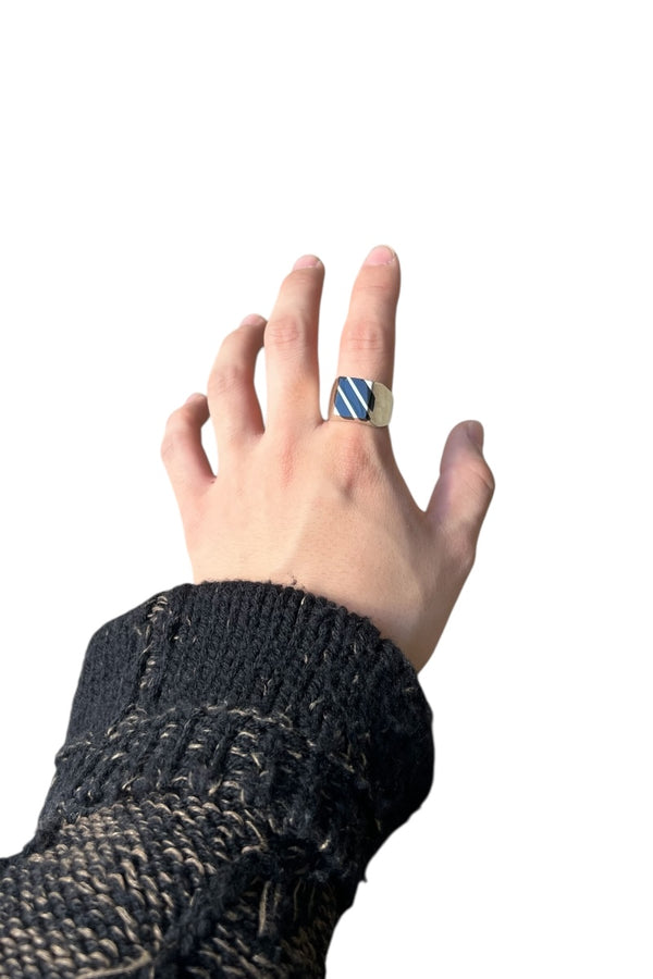 MADE IN MEXICO 925 SILVER RING W/ONYX / SILVER [SIZE: US 10 equivalent USED]