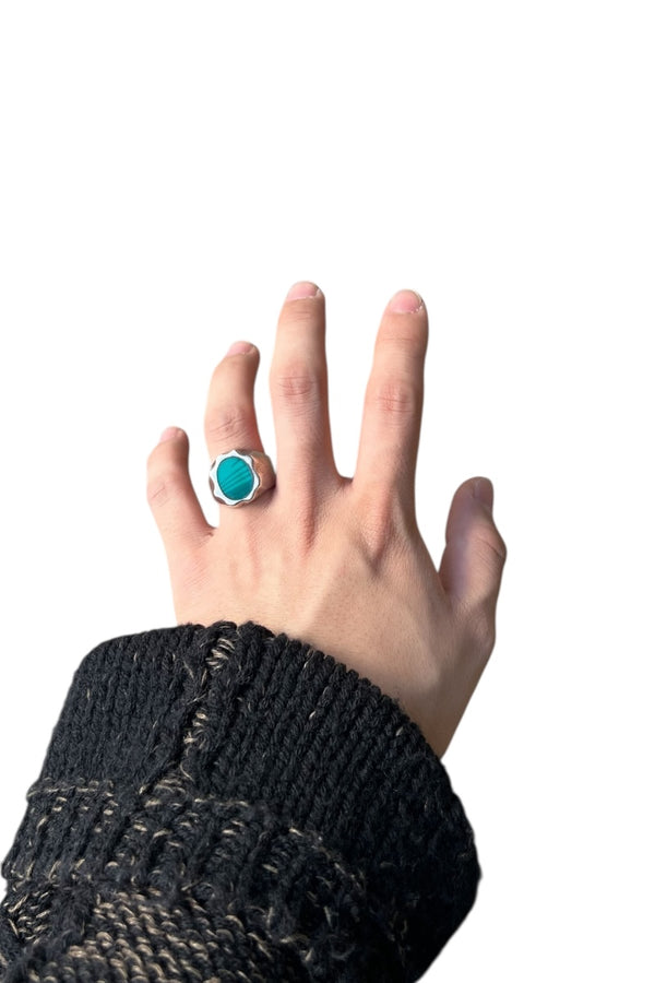 MADE IN MEXICO 925 SILVER RING W/MALACHITE / SILVER [SIZE: Equivalent to JP 17 USED]