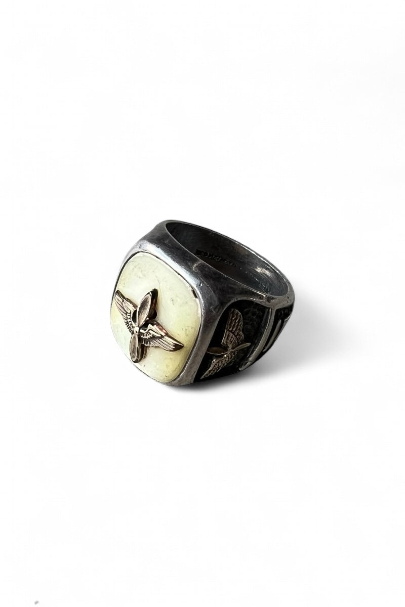 STERLING SILVER RING WITH 12K GOLD FILLED & PEARL / SILVER [SIZE: US 9.5 Equivalent USED]