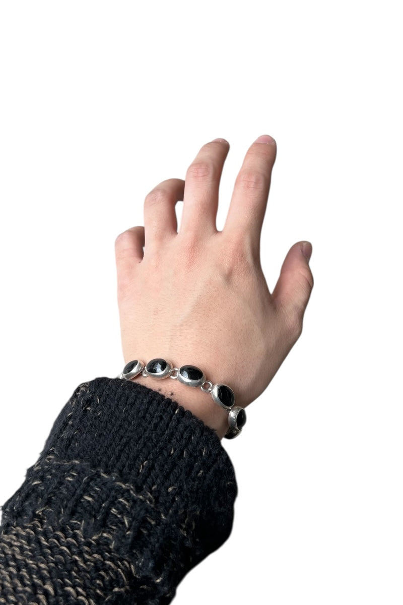 MADE IN MEXICO 925 SILVER BRACELET W/ONYX / SILVER [SIZE: ONE SIZE USED]